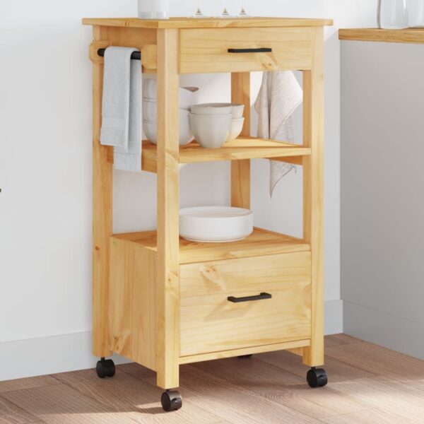 vidaXL Kitchen Trolley MONZA 18.9"x15.7"x35.4" Solid Wood Pine