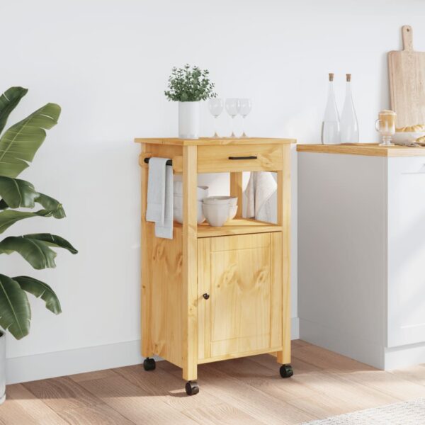 vidaXL Kitchen Trolley MONZA 18.9"x15.7"x35.4" Solid Wood Pine - Image 3