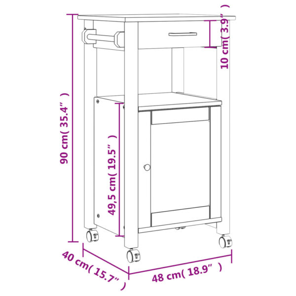 vidaXL Kitchen Trolley MONZA 18.9"x15.7"x35.4" Solid Wood Pine - Image 9