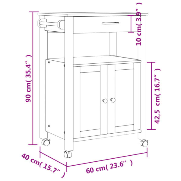 vidaXL Kitchen Trolley MONZA 23.6"x15.7"x35.4" Solid Wood Pine - Image 9