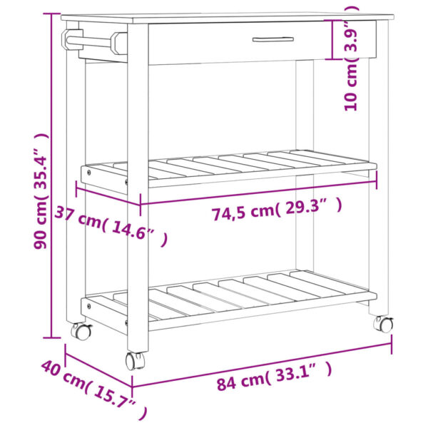 vidaXL Kitchen Trolley MONZA 33.1"x15.7"x35.4" Solid Wood Pine - Image 9