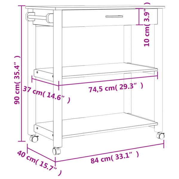 vidaXL Kitchen Trolley MONZA 33.1"x15.7"x35.4" Solid Wood Pine - Image 9