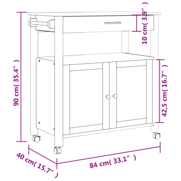 vidaXL Kitchen Trolley MONZA 33.1"x15.7"x35.4" Solid Wood Pine - Image 9