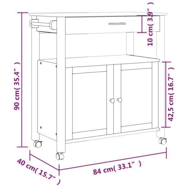 vidaXL Kitchen Trolley MONZA 33.1"x15.7"x35.4" Solid Wood Pine - Image 9