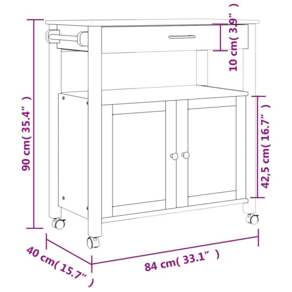 vidaXL Kitchen Trolley MONZA 33.1"x15.7"x35.4" Solid Wood Pine - Image 9