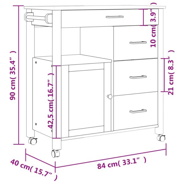 vidaXL Kitchen Trolley MONZA 33.1"x15.7"x35.4" Solid Wood Pine - Image 9