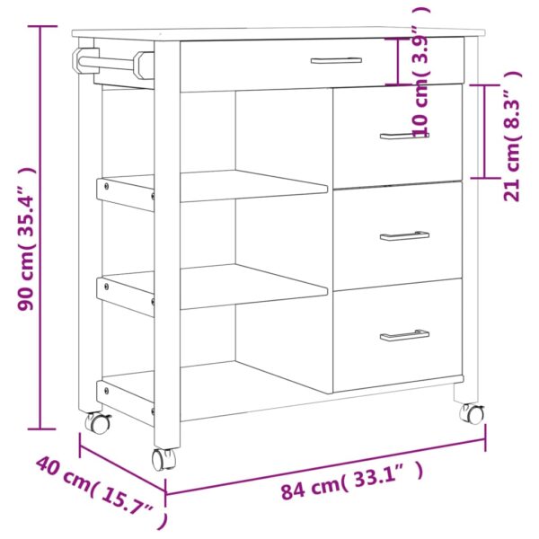 vidaXL Kitchen Trolley MONZA 33.1"x15.7"x35.4" Solid Wood Pine - Image 9