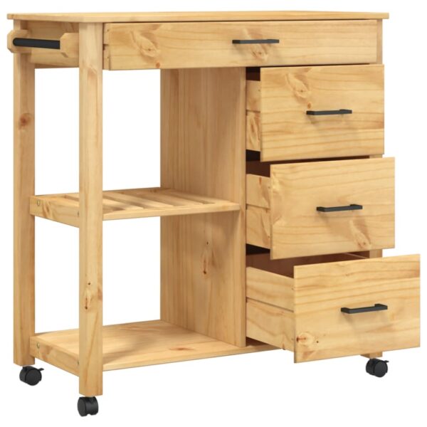 vidaXL Kitchen Trolley MONZA 33.1"x15.7"x35.4" Solid Wood Pine - Image 4