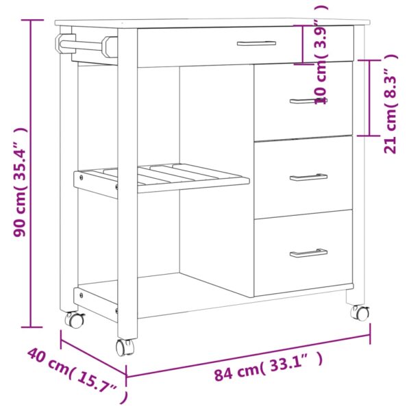 vidaXL Kitchen Trolley MONZA 33.1"x15.7"x35.4" Solid Wood Pine - Image 9