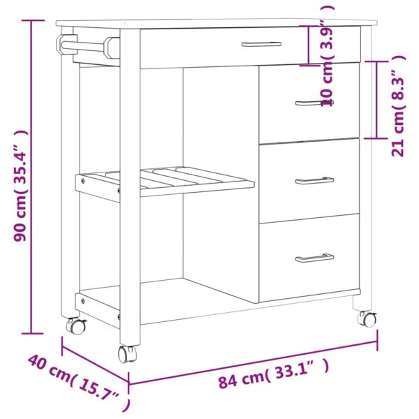 vidaXL Kitchen Trolley MONZA 33.1"x15.7"x35.4" Solid Wood Pine - Image 9