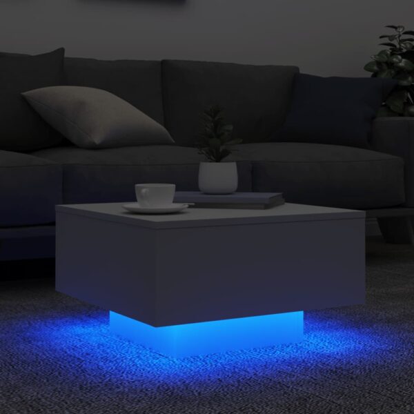 vidaXL Coffee Table with LED Lights White 21.7"x21.7"x12.2" - Image 4