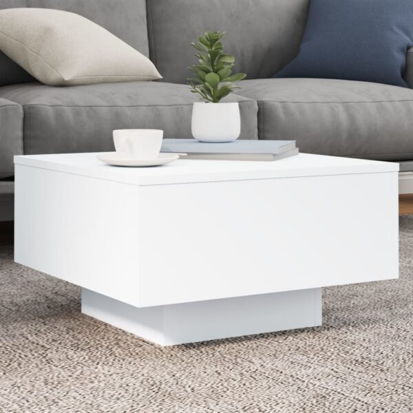 vidaXL Coffee Table with LED Lights White 21.7"x21.7"x12.2"