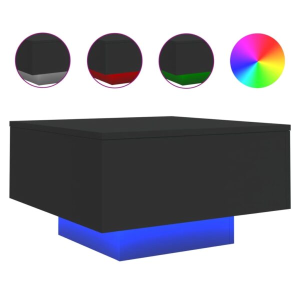 vidaXL Coffee Table with LED Lights Black 21.7"x21.7"x12.2" - Image 2