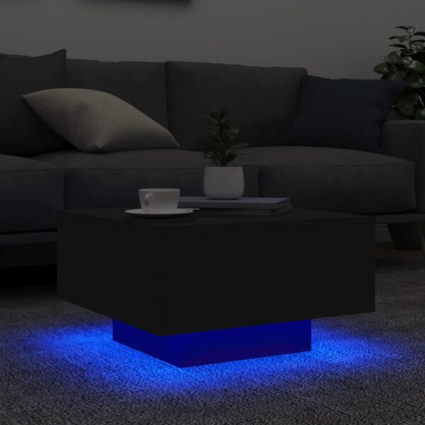 vidaXL Coffee Table with LED Lights Black 21.7"x21.7"x12.2" - Image 4