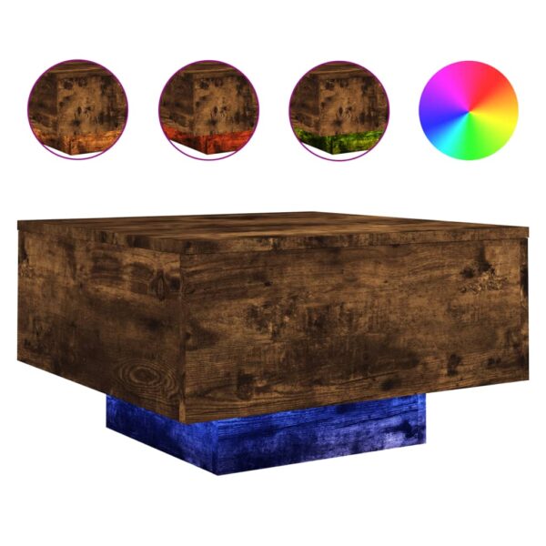 vidaXL Coffee Table with LED Lights Smoked Oak 21.7"x21.7"x12.2" - Image 2