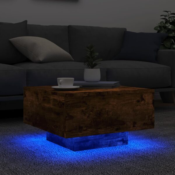 vidaXL Coffee Table with LED Lights Smoked Oak 21.7"x21.7"x12.2" - Image 4