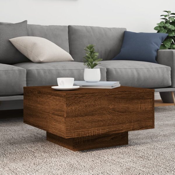 vidaXL Coffee Table with LED Lights Brown Oak 21.7"x21.7"x12.2" - Image 5