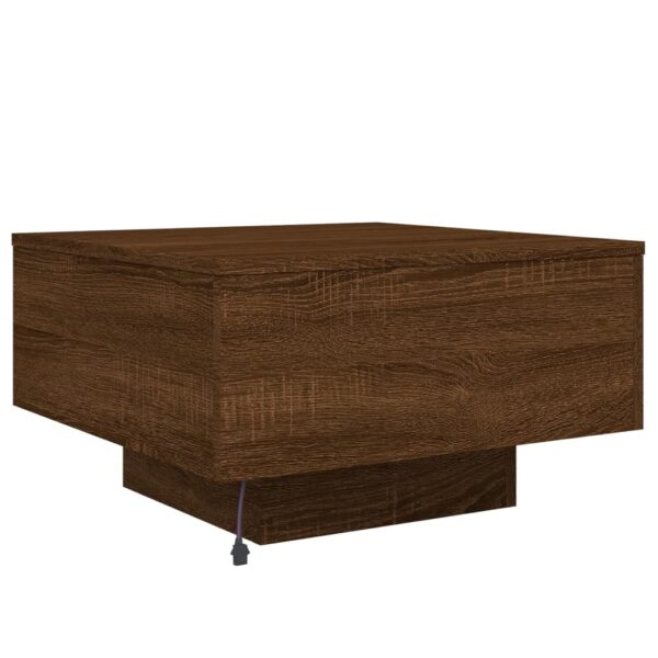 vidaXL Coffee Table with LED Lights Brown Oak 21.7"x21.7"x12.2" - Image 9