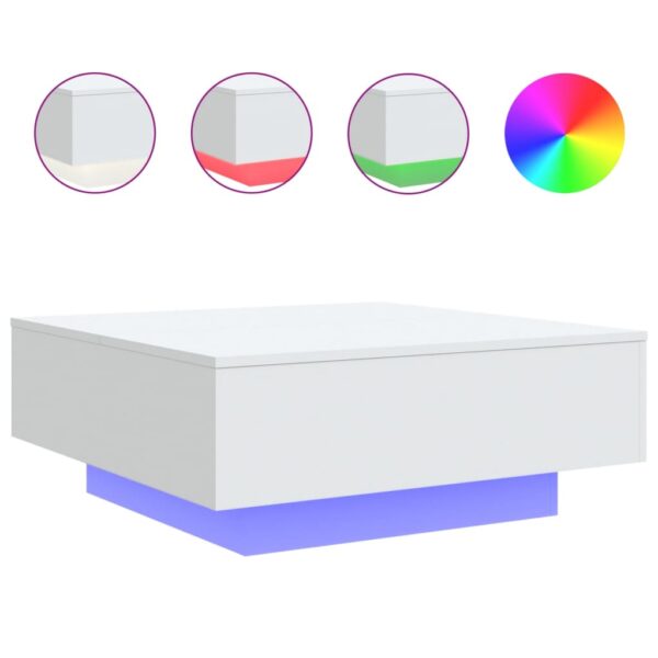 vidaXL Coffee Table with LED Lights White 31.5"x31.5"x12.2" - Image 2