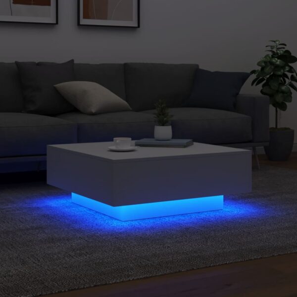 vidaXL Coffee Table with LED Lights White 31.5"x31.5"x12.2" - Image 4