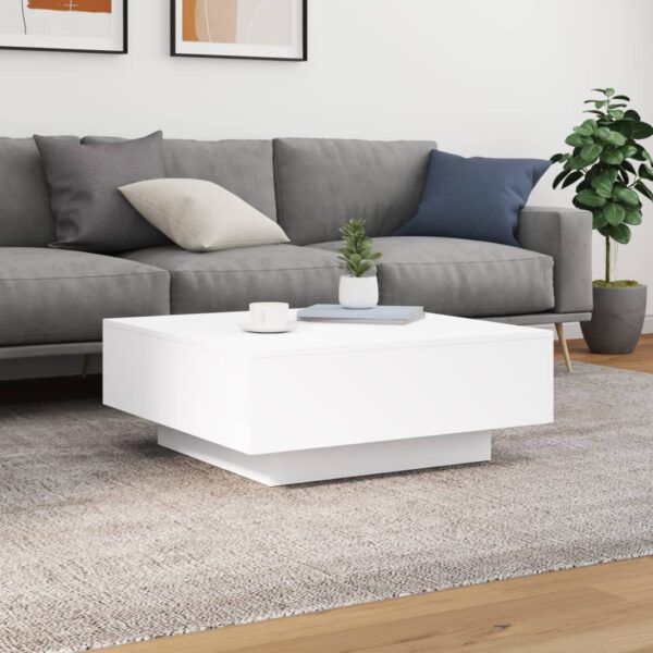 vidaXL Coffee Table with LED Lights White 31.5"x31.5"x12.2" - Image 5