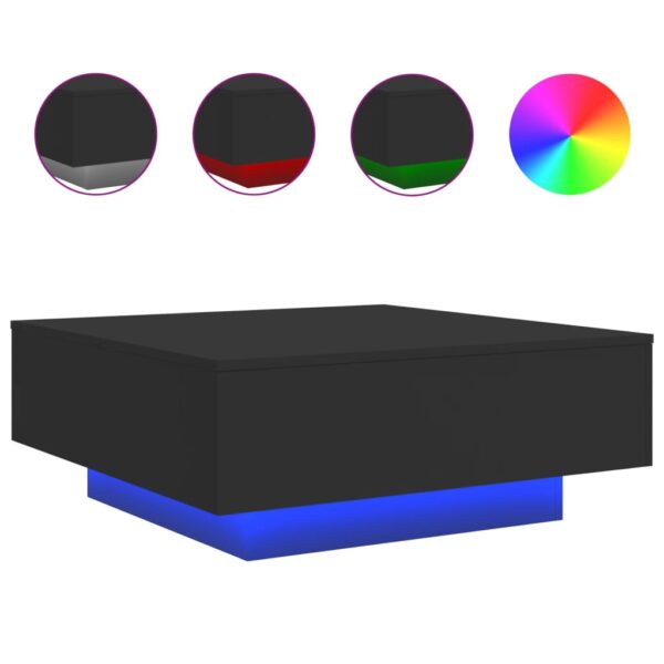 vidaXL Coffee Table with LED Lights Black 31.5"x31.5"x12.2" - Image 2