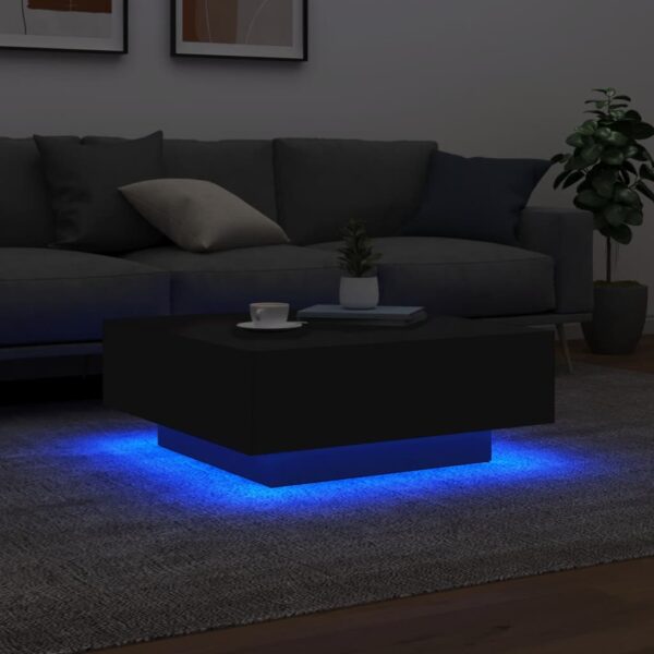 vidaXL Coffee Table with LED Lights Black 31.5"x31.5"x12.2" - Image 4