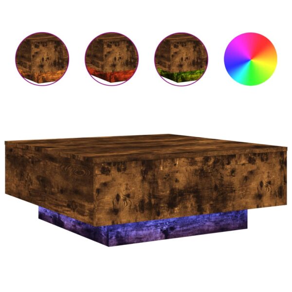 vidaXL Coffee Table with LED Lights Smoked Oak 31.5"x31.5"x12.2" - Image 2