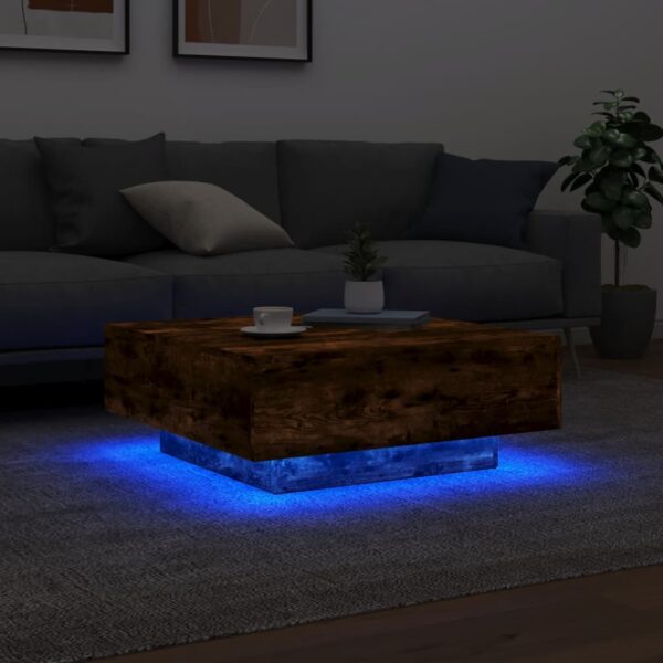 vidaXL Coffee Table with LED Lights Smoked Oak 31.5"x31.5"x12.2" - Image 4