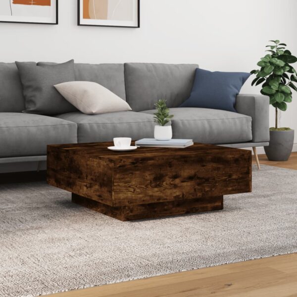 vidaXL Coffee Table with LED Lights Smoked Oak 31.5"x31.5"x12.2" - Image 5