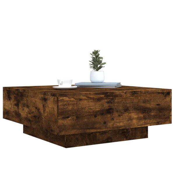 vidaXL Coffee Table with LED Lights Smoked Oak 31.5"x31.5"x12.2" - Image 6