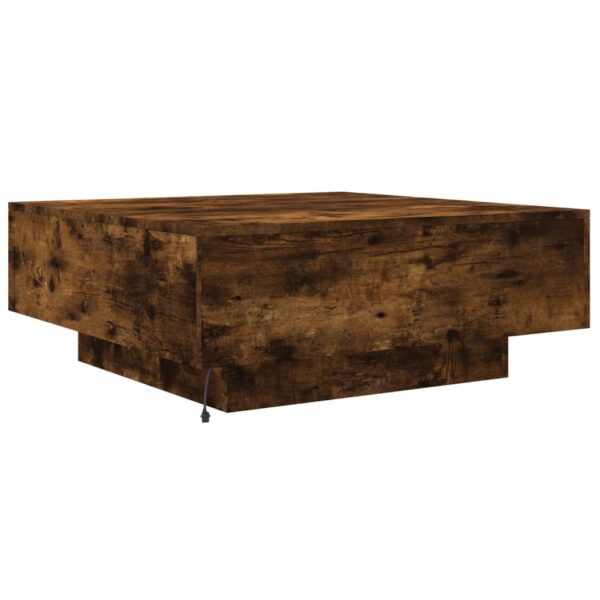 vidaXL Coffee Table with LED Lights Smoked Oak 31.5"x31.5"x12.2" - Image 9