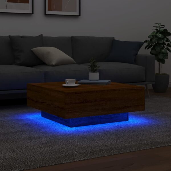 vidaXL Coffee Table with LED Lights Brown Oak 31.5"x31.5"x12.2" - Image 4