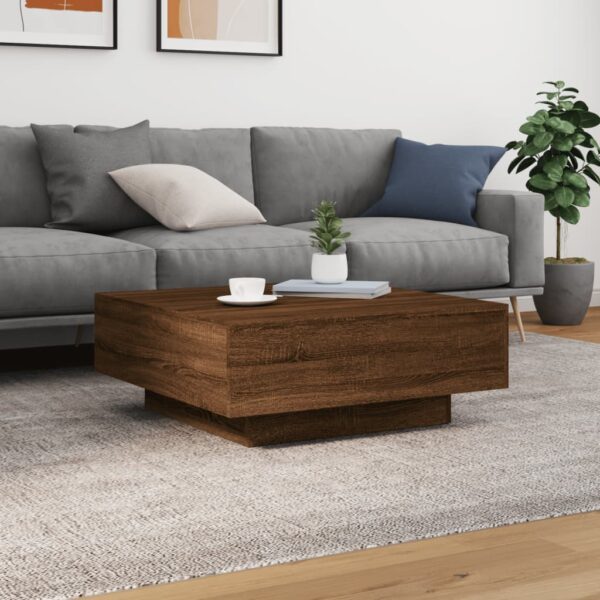 vidaXL Coffee Table with LED Lights Brown Oak 31.5"x31.5"x12.2" - Image 5