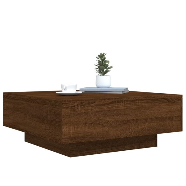 vidaXL Coffee Table with LED Lights Brown Oak 31.5"x31.5"x12.2" - Image 6