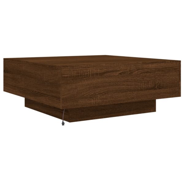 vidaXL Coffee Table with LED Lights Brown Oak 31.5"x31.5"x12.2" - Image 9