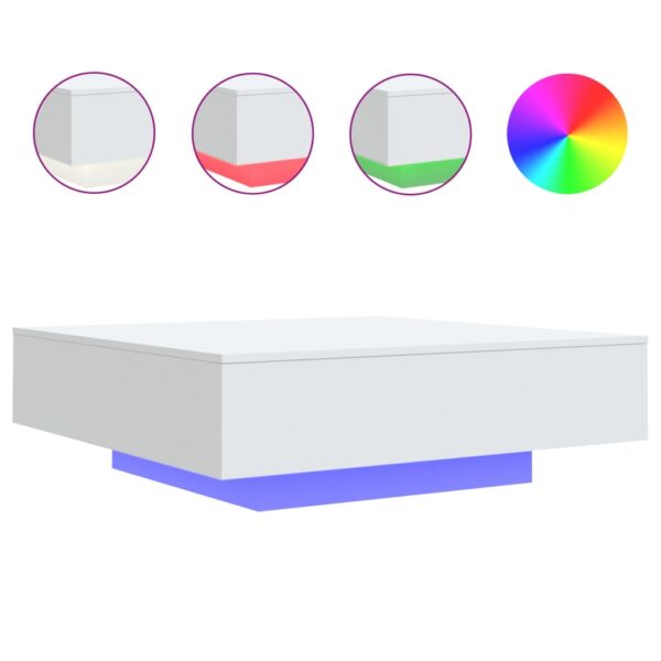 vidaXL Coffee Table with LED Lights White 39.4"x39.4"x12.2" - Image 2