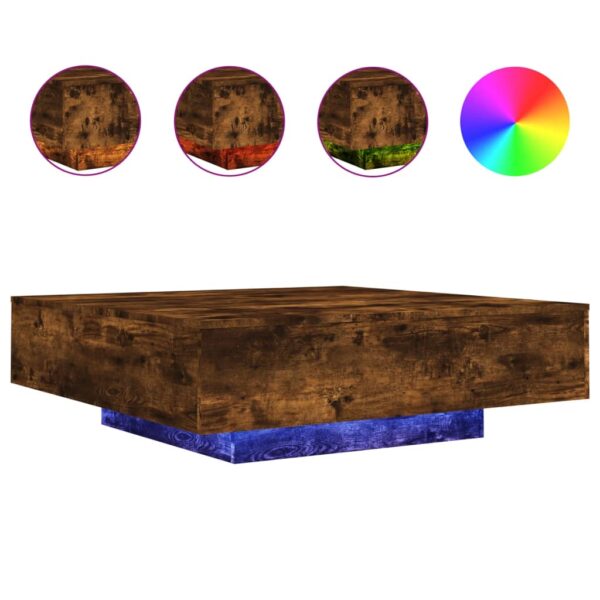 vidaXL Coffee Table with LED Lights Smoked Oak 39.4"x39.4"x12.2" - Image 2