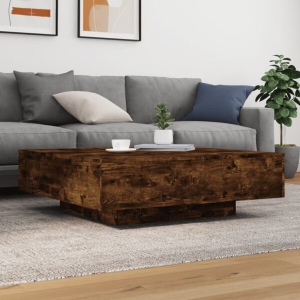 vidaXL Coffee Table with LED Lights Smoked Oak 39.4"x39.4"x12.2" - Image 4