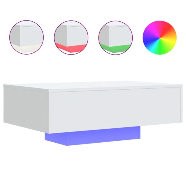 vidaXL Coffee Table with LED Lights White 33.5"x21.7"x12.2" - Image 2