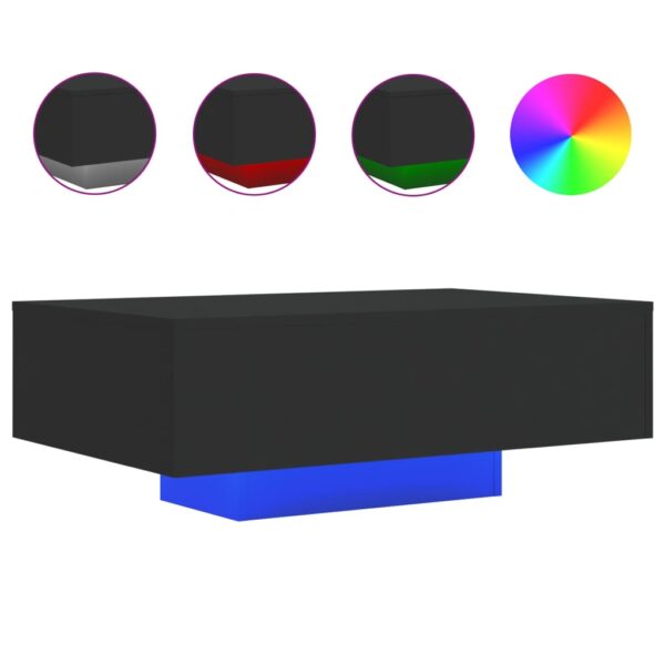 vidaXL Coffee Table with LED Lights Black 33.5"x21.7"x12.2" - Image 2