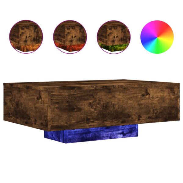 vidaXL Coffee Table with LED Lights Smoked Oak 33.5"x21.7"x12.2" - Image 2