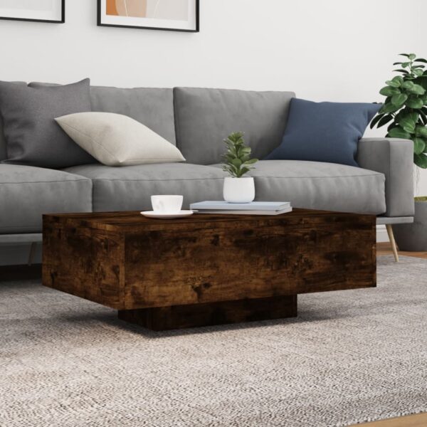 vidaXL Coffee Table with LED Lights Smoked Oak 33.5"x21.7"x12.2" - Image 4