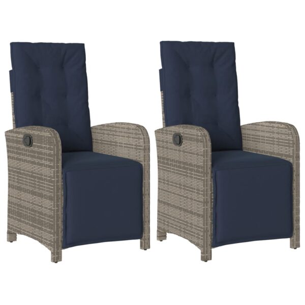 vidaXL Reclining Patio Chairs 2 pcs with Footrest Gray Poly Rattan - Image 2