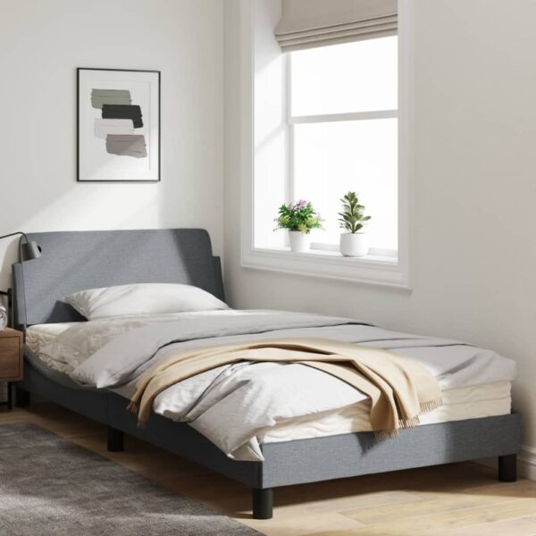 vidaXL Bed Frame with Headboard Light Gray 39.4"x74.8" Twin Fabric - Image 3