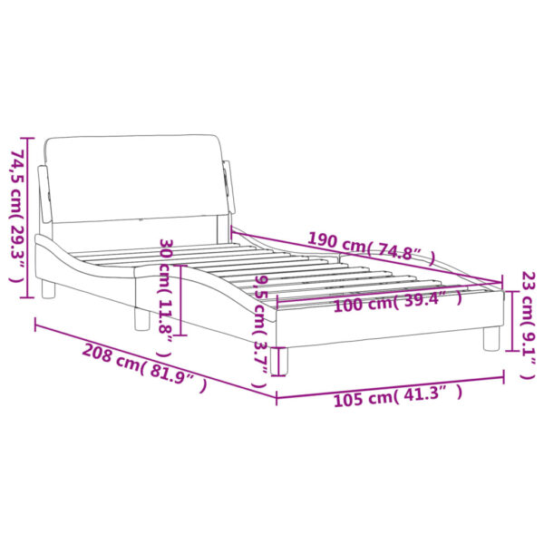 vidaXL Bed Frame with Headboard Light Gray 39.4"x74.8" Twin Fabric - Image 9