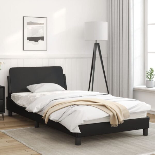 vidaXL Bed Frame with Headboard Black 39.4"x74.8" Twin Faux Leather - Image 3