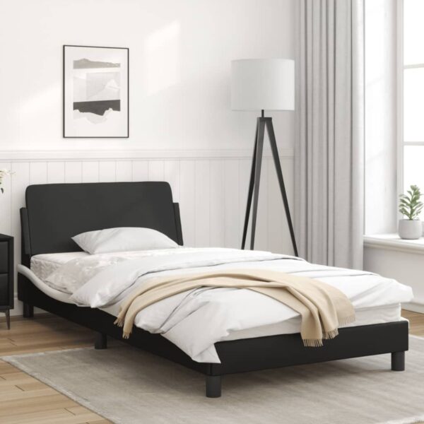 vidaXL Bed Frame with Headboard Black and White 39.4"x74.8" Twin Faux Leather - Image 3