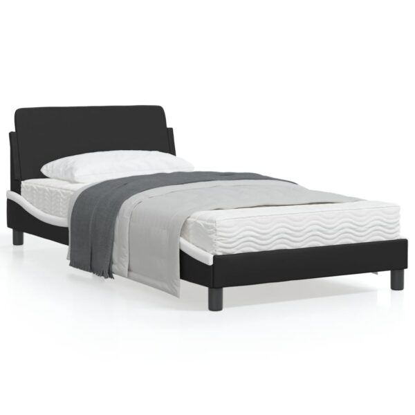 vidaXL Bed Frame with Headboard Black and White 39.4"x74.8" Twin Faux Leather