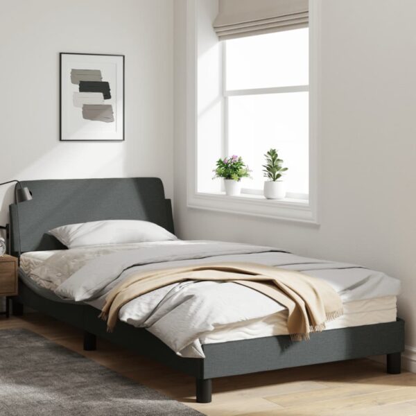 vidaXL Bed Frame with Headboard Dark Gray 39.4"x79.9" Twin XL Fabric - Image 3